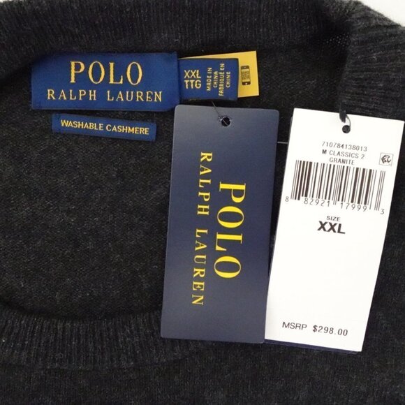 Polo Ralph Lauren Cashmere Sweater Men's Size 2XL Gray Crew Neck Washable $298 - Picture 5 of 7